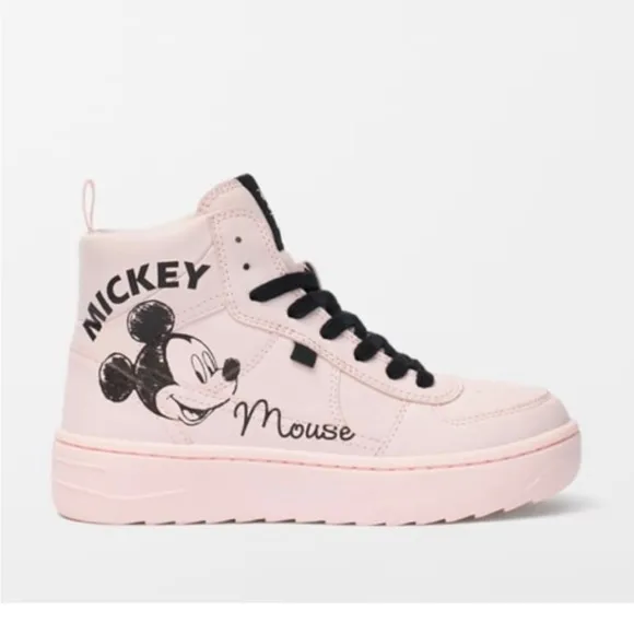NWT. Zara Kids Pink Disney Mickey Mouse X Zara High Top Sneakers. Size 5,5/Eu 38