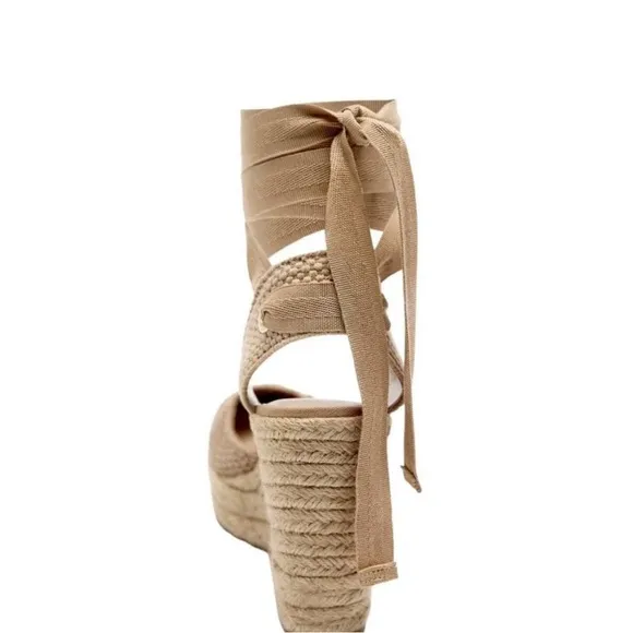 NWT ZARA LACE UP WEDGE HEEL SHOES LIGHTBEIGE