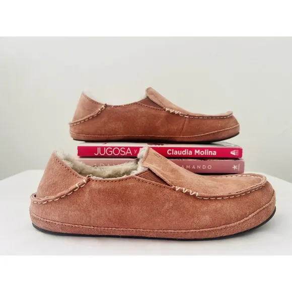 OluKai Womens Nohea Nubuk Slipper Shoes Loafers Cedarwood Leather Sz 8 MSRP $130