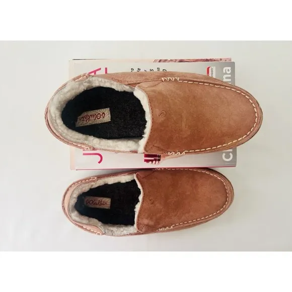 OluKai Womens Nohea Nubuk Slipper Shoes Loafers Cedarwood Leather Sz 8 MSRP $130