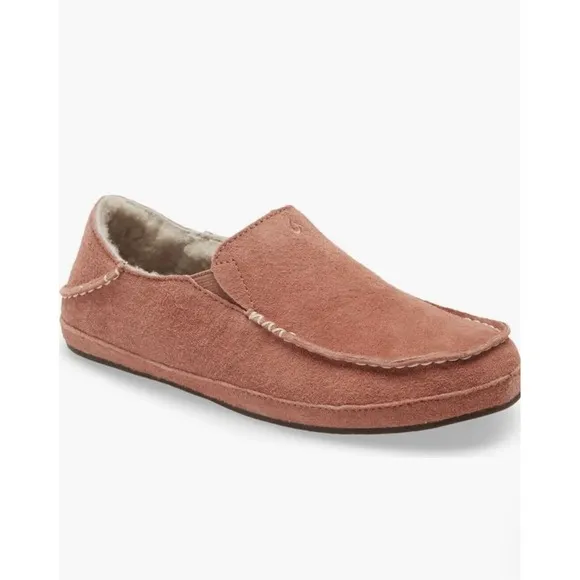 OluKai Womens Nohea Nubuk Slipper Shoes Loafers Cedarwood Leather Sz 8 MSRP $130