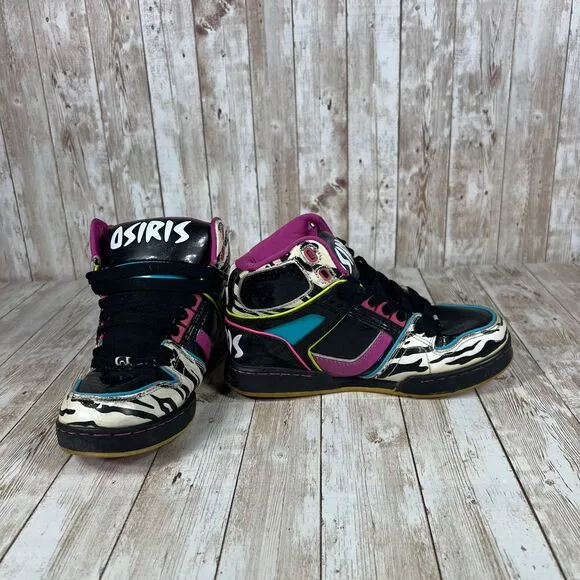 Osiris Kids High-Top Sneakers‎ Zebra Print Multi-Color Skate Shoes Size 2