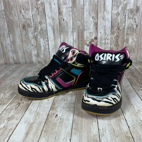 Osiris Kids High-Top Sneakers‎ Zebra Print Multi-Color Skate Shoes Size 2