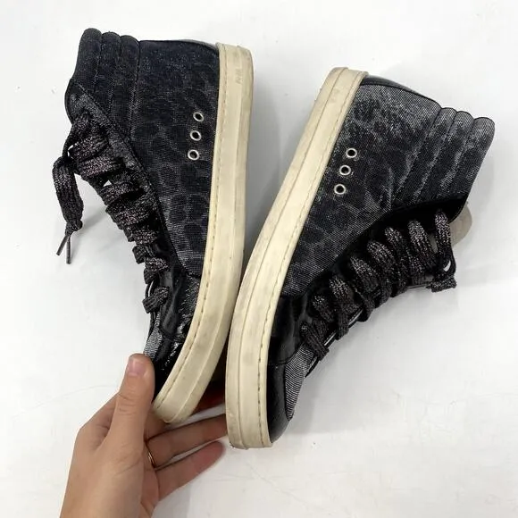 P448 Gray Animal print Velour High Top Sneakers