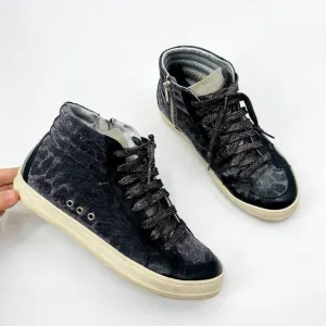 P448 Gray Animal print Velour High Top Sneakers