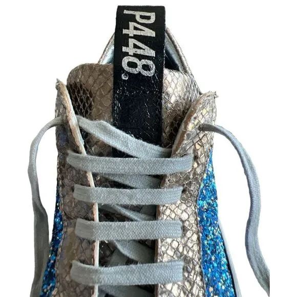 P448 Soho Glittered Metallic Leather Italian Sneakers Size 38
