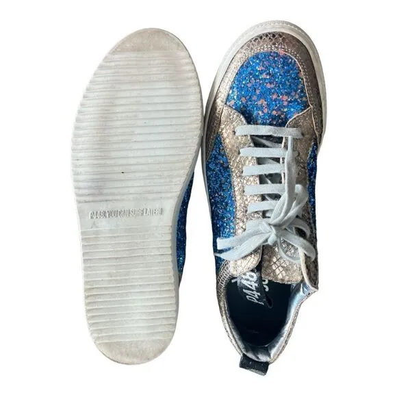 P448 Soho Glittered Metallic Leather Italian Sneakers Size 38