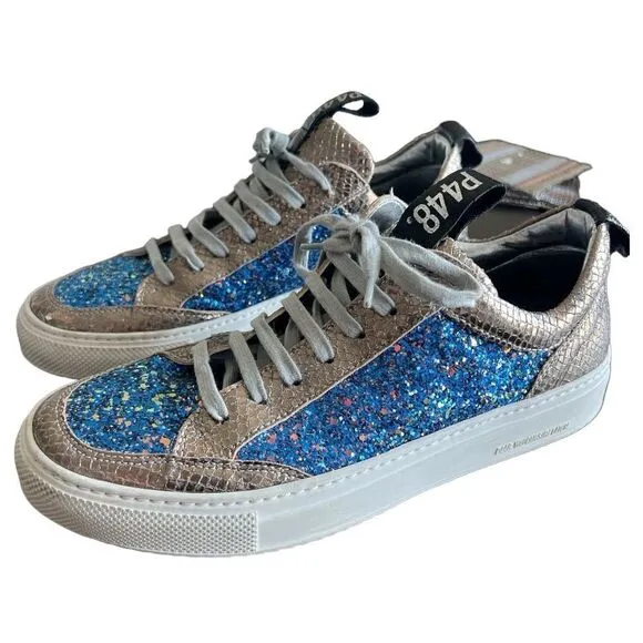 P448 Soho Glittered Metallic Leather Italian Sneakers Size 38