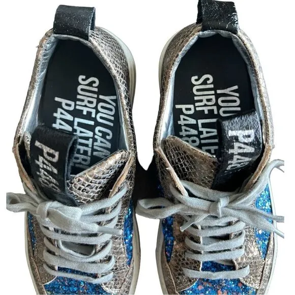 P448 Soho Glittered Metallic Leather Italian Sneakers Size 38