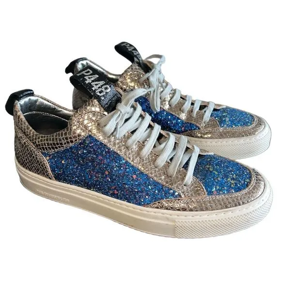 P448 Soho Glittered Metallic Leather Italian Sneakers Size 38