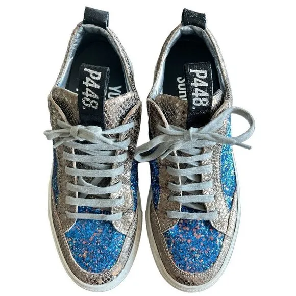 P448 Soho Glittered Metallic Leather Italian Sneakers Size 38
