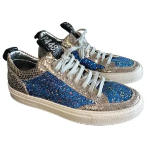 P448 Soho Glittered Metallic Leather Italian Sneakers Size 38