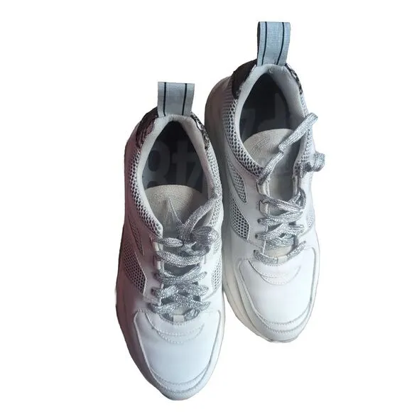 P448 Unisex High Top Sneakers White Print Mens 9-9.5 US 42 EU Womens 11-11.5‎