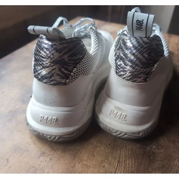 P448 Unisex High Top Sneakers White Print Mens 9-9.5 US 42 EU Womens 11-11.5‎