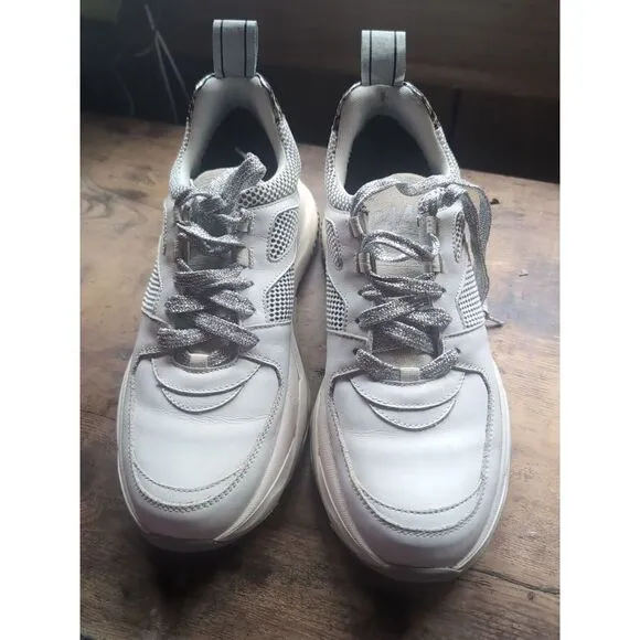 P448 Unisex High Top Sneakers White Print Mens 9-9.5 US 42 EU Womens 11-11.5‎