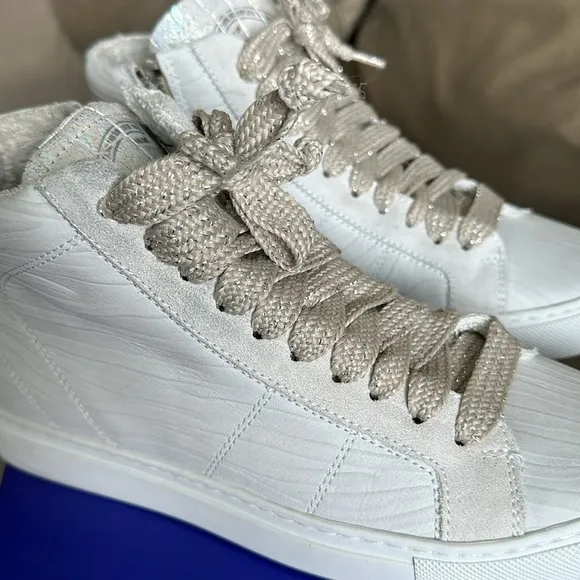 P448 White EB zebra high top sneakers
