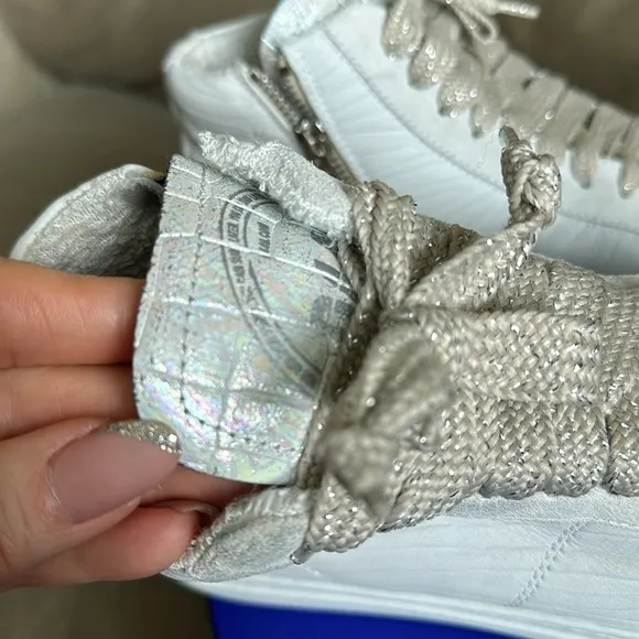 P448 White EB zebra high top sneakers