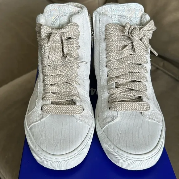 P448 White EB zebra high top sneakers