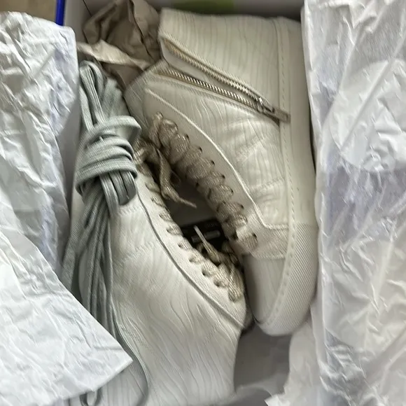 P448 White EB zebra high top sneakers
