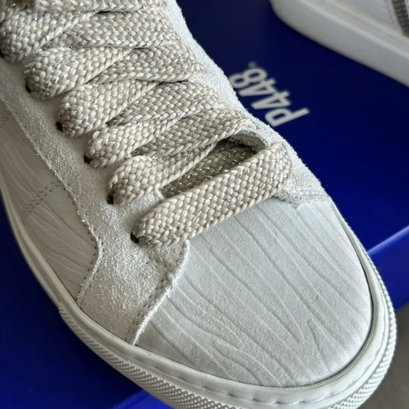 P448 White EB zebra high top sneakers