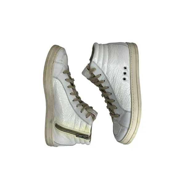 P448 White Leather Skate High Top Sneakers Size 38