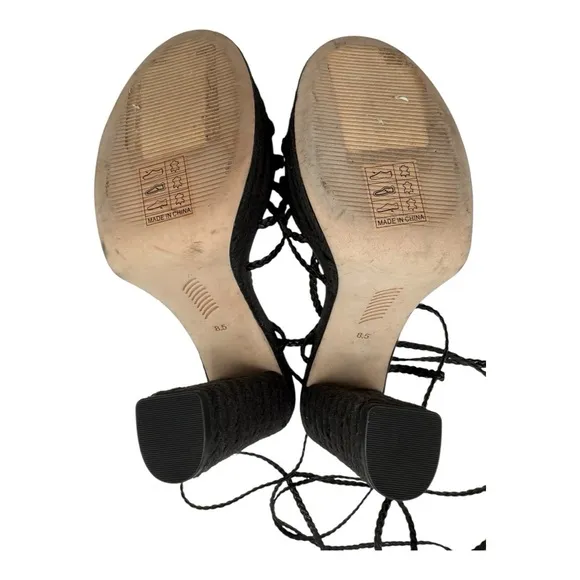 Paige Carson Braided Ankle-Wrap Platform Espadrilles - Black NWOT