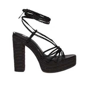 Paige Carson Braided Ankle-Wrap Platform Espadrilles - Black NWOT