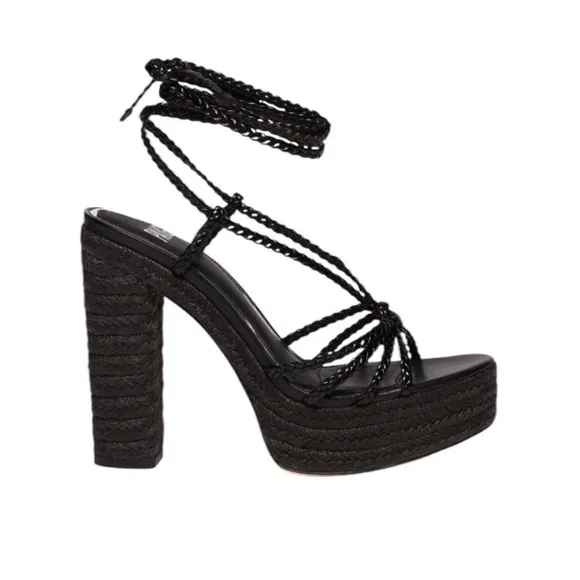 Paige Carson Braided Ankle-Wrap Platform Espadrilles - Black NWOT