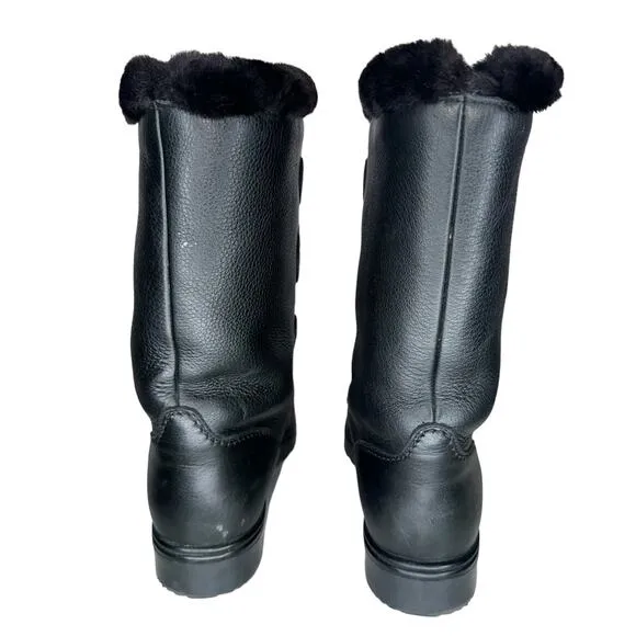 Pajar Canada Black Davos Genuine Shearling Leather Snow Boots Lace Up Size 7