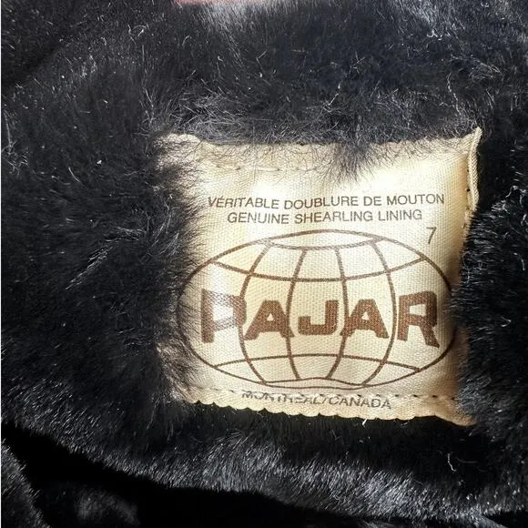 Pajar Canada Black Davos Genuine Shearling Leather Snow Boots Lace Up Size 7