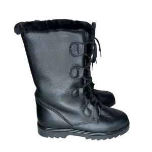 Pajar Canada Black Davos Genuine Shearling Leather Snow Boots Lace Up Size 7