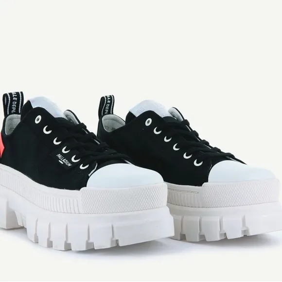 Palladium Women's Black and White platform lug Sole Sneakers