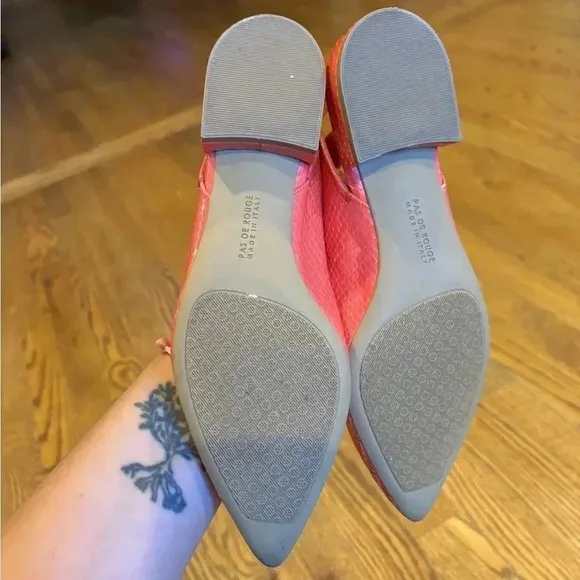 Pas De Rouge Pink Pointed Toe Slingback Flats Size 36.5