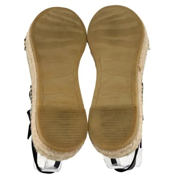 paseart Sandals Womens 8.5 Black Tan Espadrilles Leather Platform Made in Spain