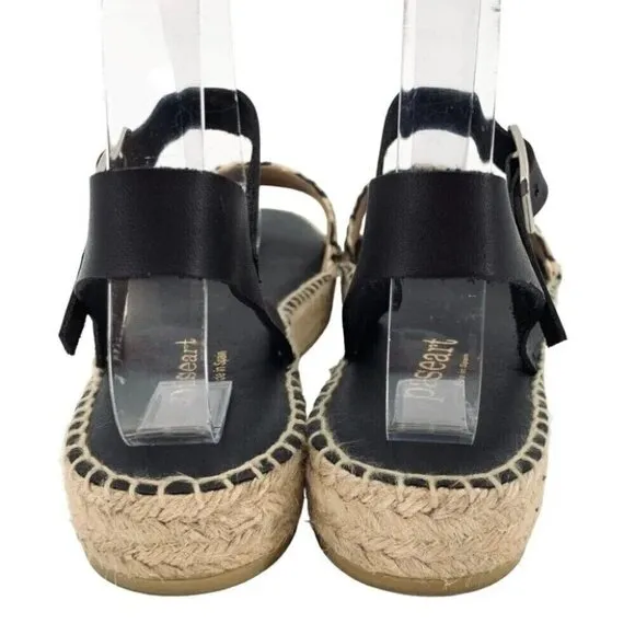 paseart Sandals Womens 8.5 Black Tan Espadrilles Leather Platform Made in Spain