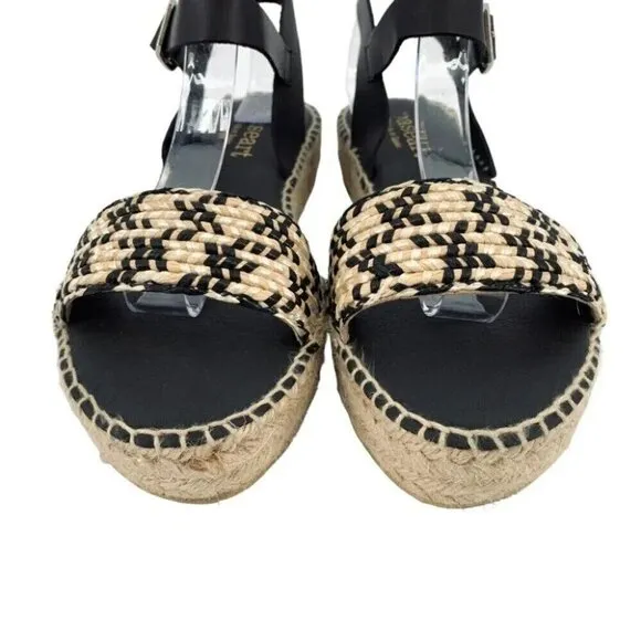 paseart Sandals Womens 8.5 Black Tan Espadrilles Leather Platform Made in Spain