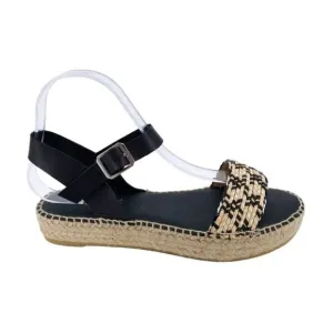 paseart Sandals Womens 8.5 Black Tan Espadrilles Leather Platform Made in Spain