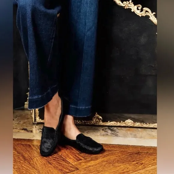 PATRICIA GREEN Calf Hair Driving Loafers Moc Toe Tassels Blue Preppy Classic 11