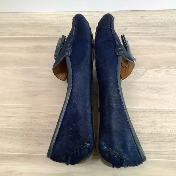 PATRICIA GREEN Calf Hair Driving Loafers Moc Toe Tassels Blue Preppy Classic 11