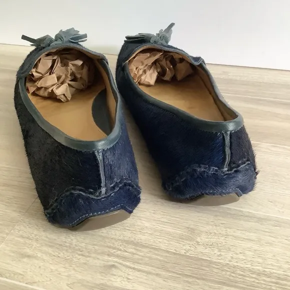 PATRICIA GREEN Calf Hair Driving Loafers Moc Toe Tassels Blue Preppy Classic 11