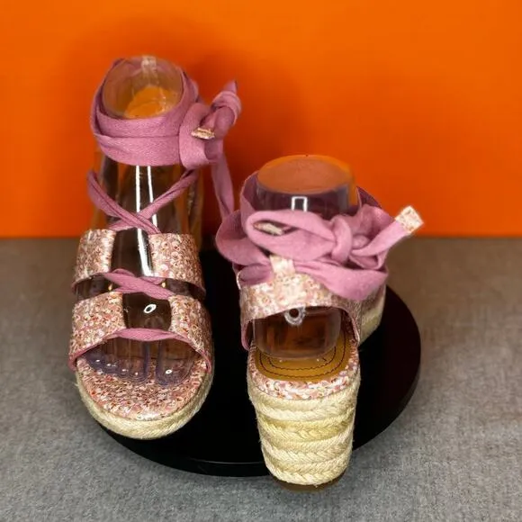 Patricia Nash Blush Pink Bouquet Wedge Platform Espadrilles Size 6 New With Box