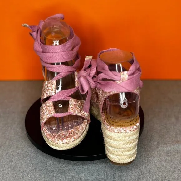 Patricia Nash Blush Pink Bouquet Wedge Platform Espadrilles Size 6 New With Box