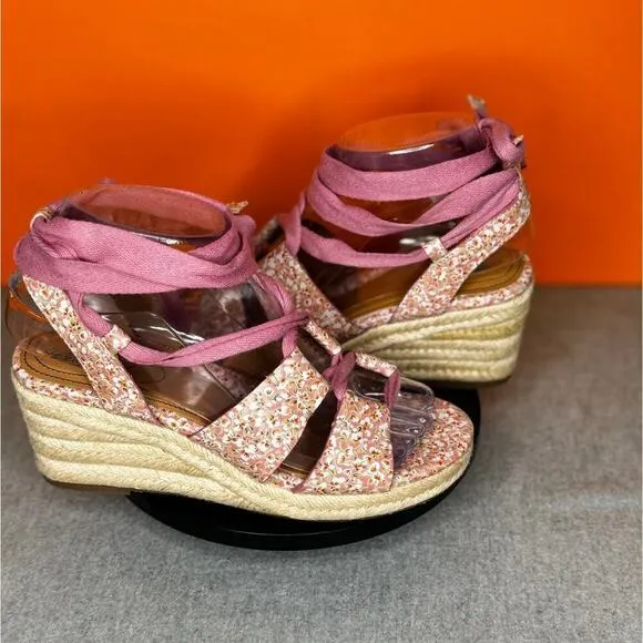 Patricia Nash Blush Pink Bouquet Wedge Platform Espadrilles Size 6 New With Box