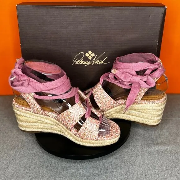 Patricia Nash Blush Pink Bouquet Wedge Platform Espadrilles Size 6 New With Box
