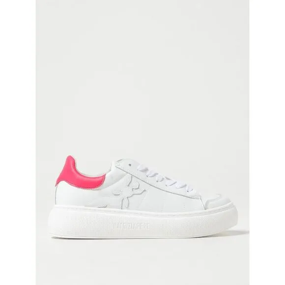 Patrizia Pepe Leather Low Top Sneakers Embossed Logo Women Fuchsia