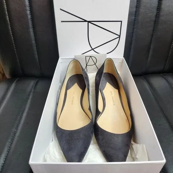 Paul Andrew Zoya Suede Flats in Gravel - Size 9 - Box, Dust Bag, Care Card