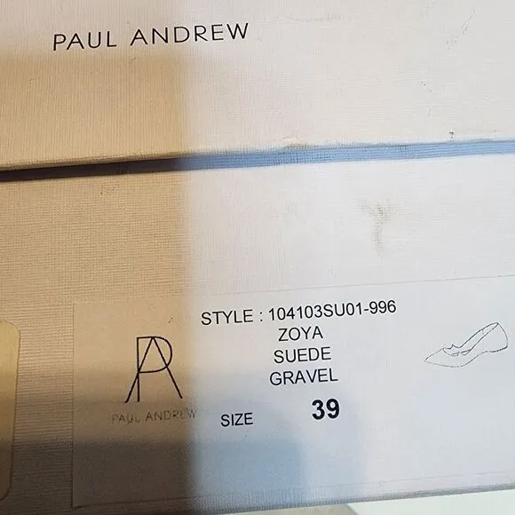 Paul Andrew Zoya Suede Flats in Gravel - Size 9 - Box, Dust Bag, Care Card