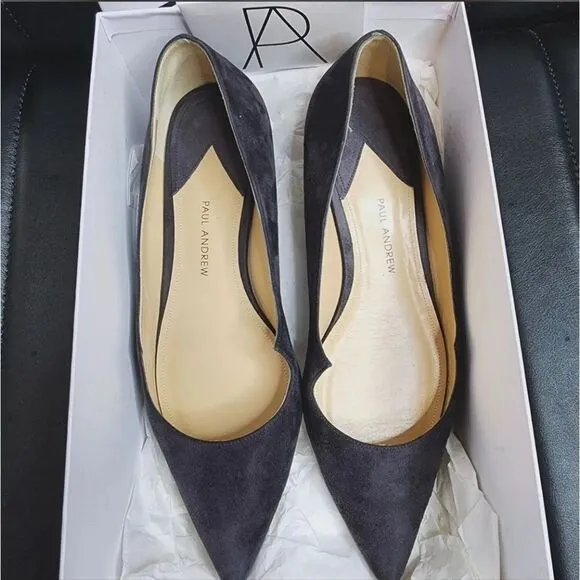 Paul Andrew Zoya Suede Flats in Gravel - Size 9 - Box, Dust Bag, Care Card