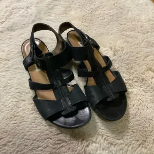 Paul Green Black Leather Strappy Ankle Buckle Gladiator Sandal Womens Size 8