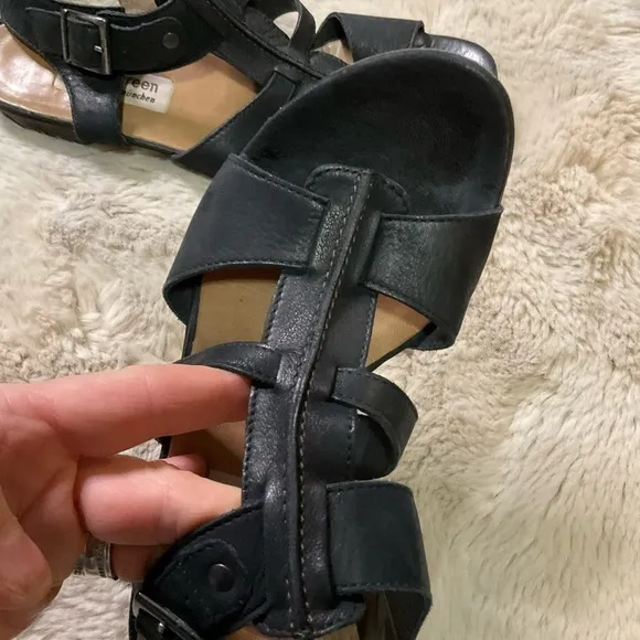 Paul Green Black Leather Strappy Ankle Buckle Gladiator Sandal Womens Size 8